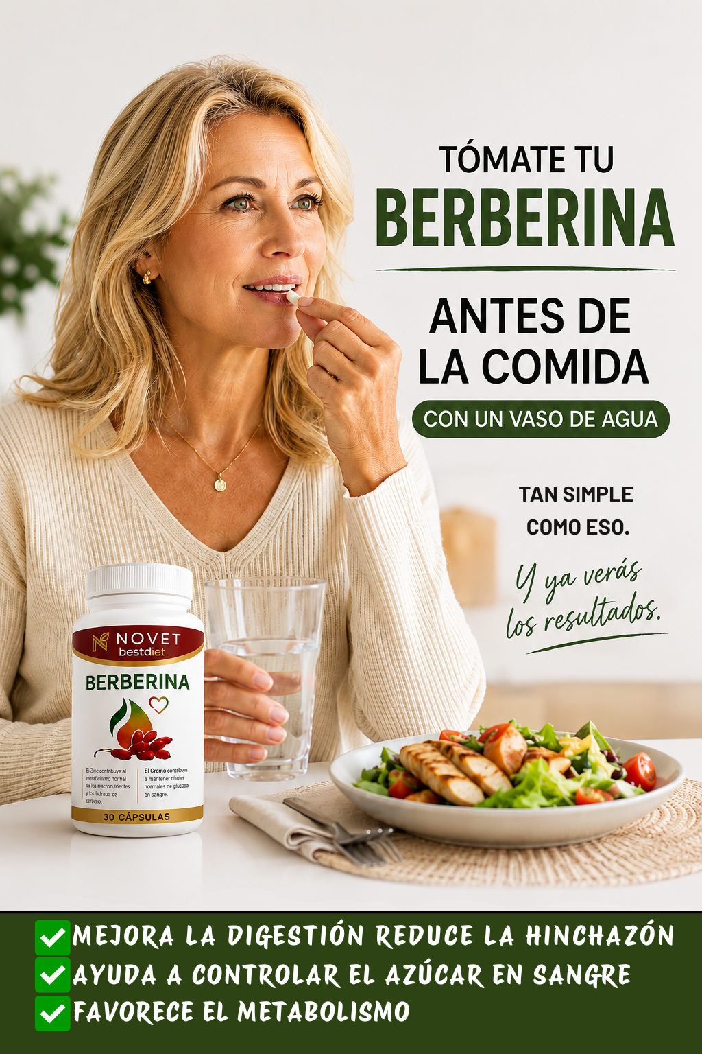 Controla el hambre emocional y los antojos - Berberina 30 Cápsulas