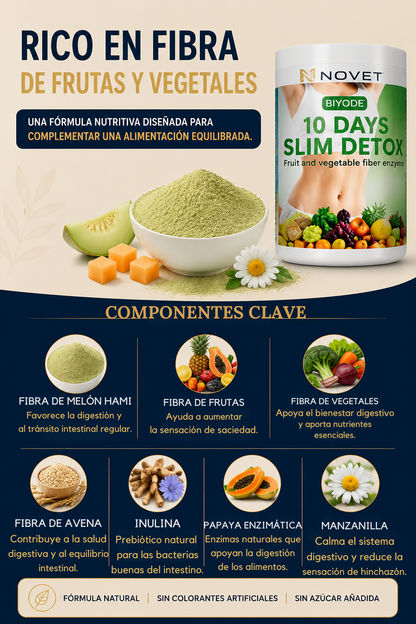 Batido detox con fibra natural que ayuda a acelerar el metabolismo y apoyar la pérdida de peso.
