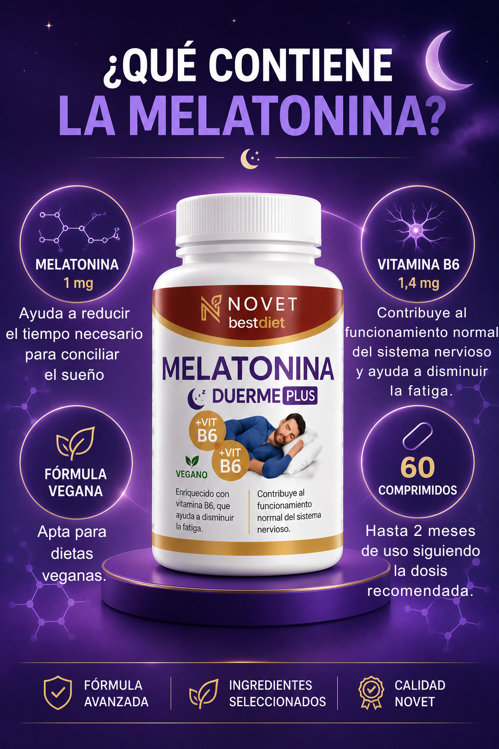 SUP Melatonina Duerme Plus 60 Cápsulas – Sueño Profundo y Reparador